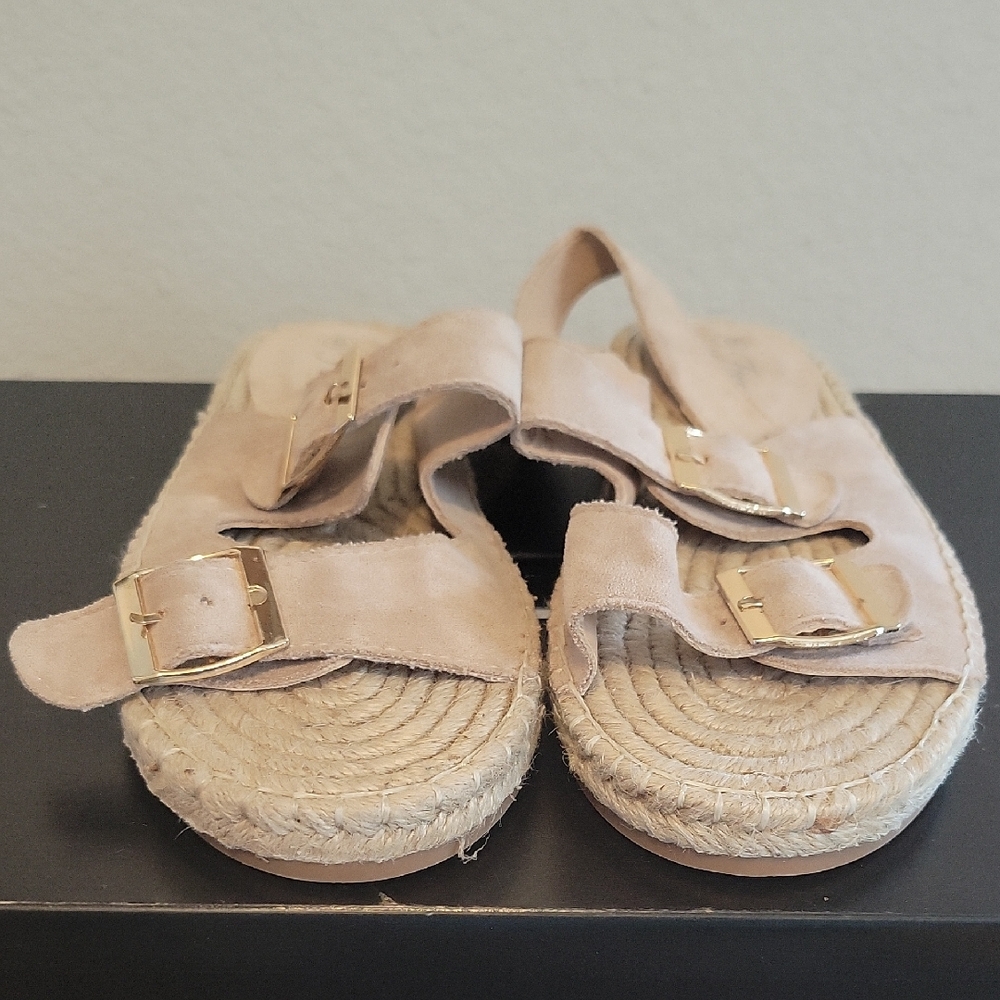Size 6 Tan Espadrille Sandals with Gold Buckles